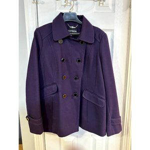 Express Womens Dark Purple Wool Blend Pea Coat Size Large